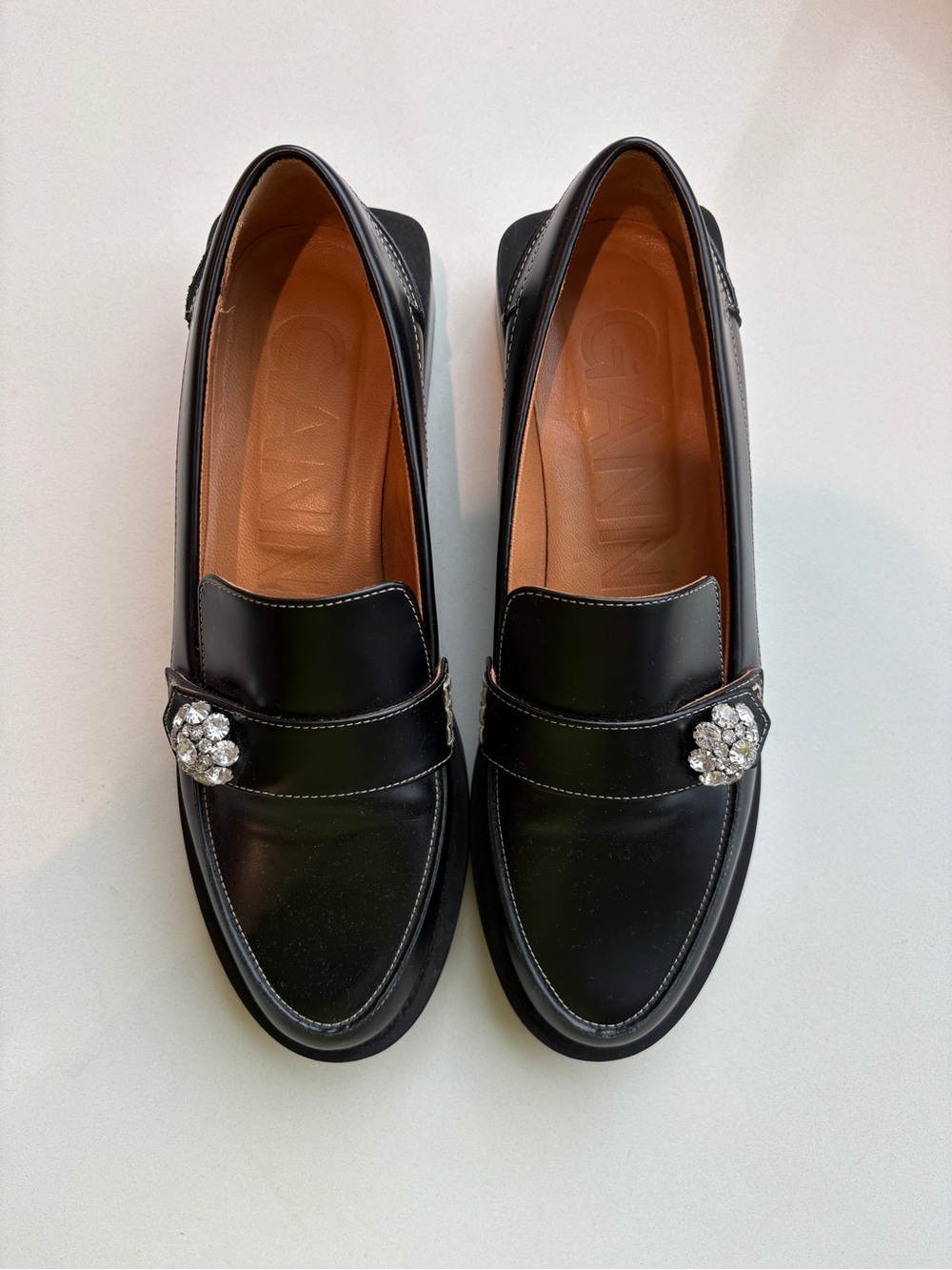 GANNI Black Loafer with Crystal Detail - Picture 2 of 5